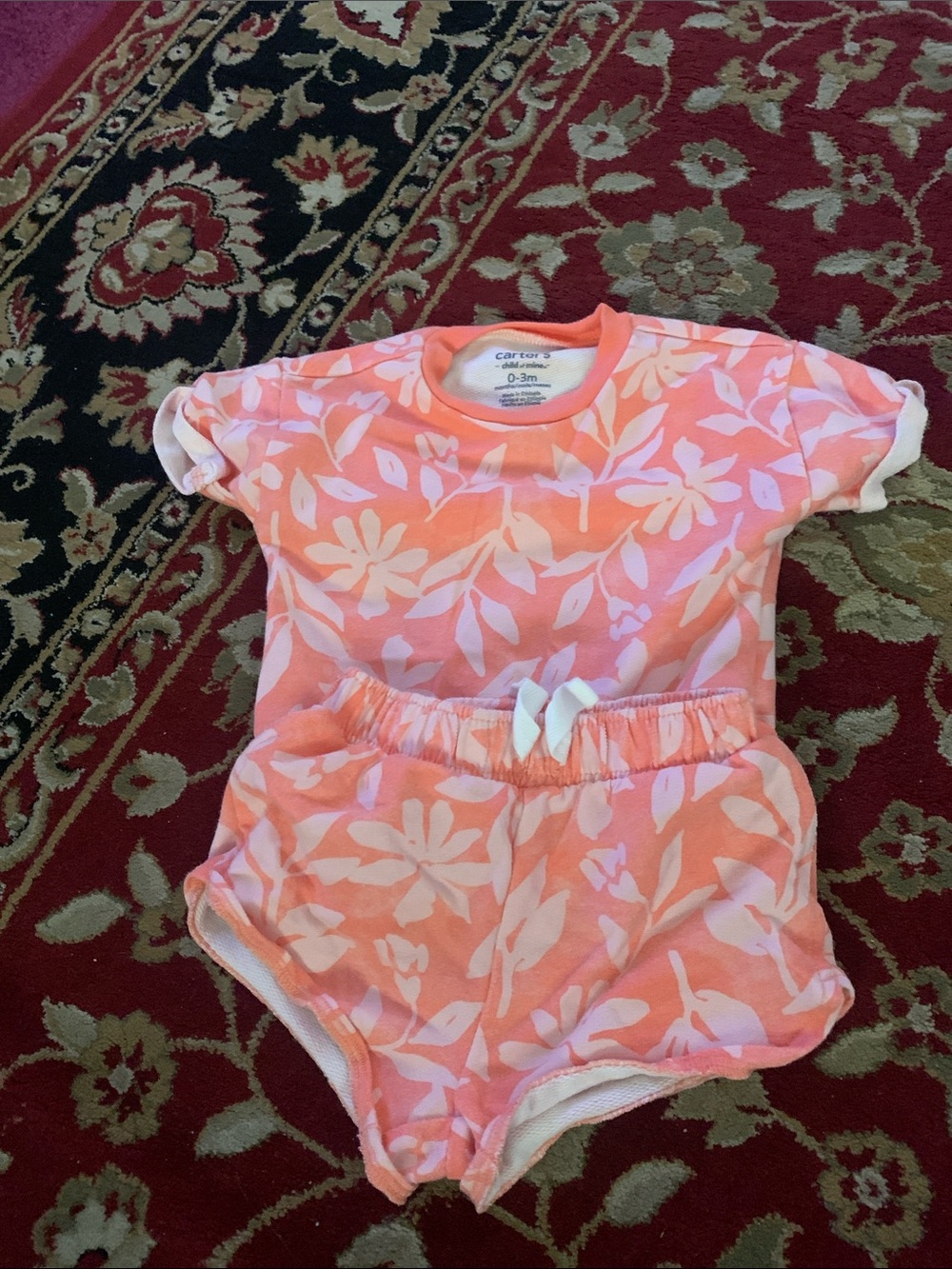 Carter's Coral and White Floral Baby Two-Piece Set - Picture 1 of 2